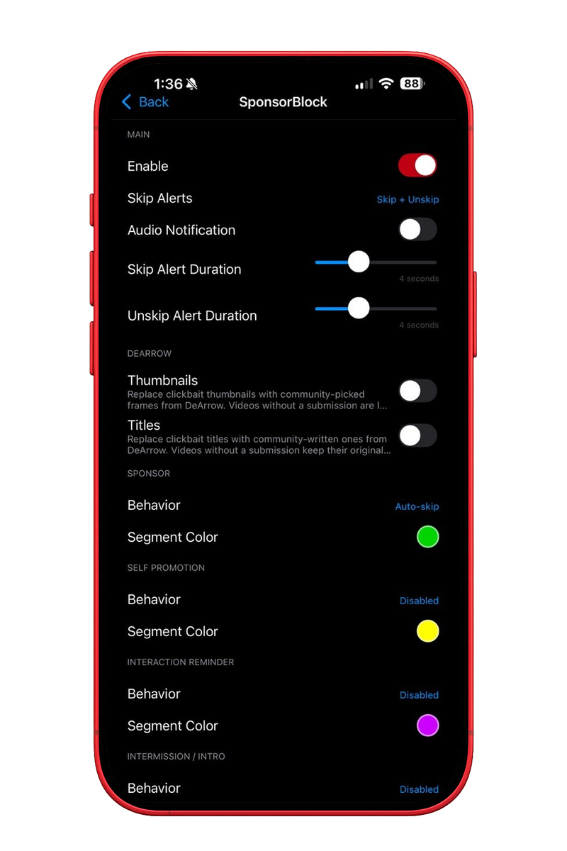 SponsorBlock settings